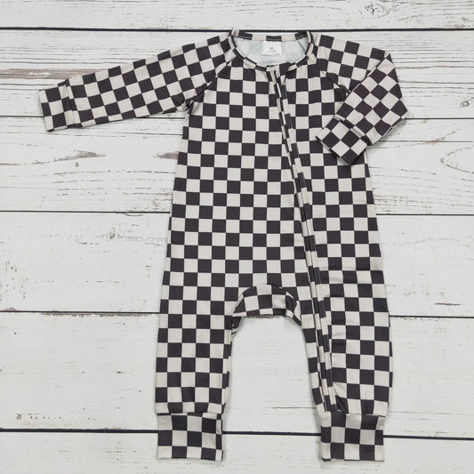 Black Checkered Print Zip